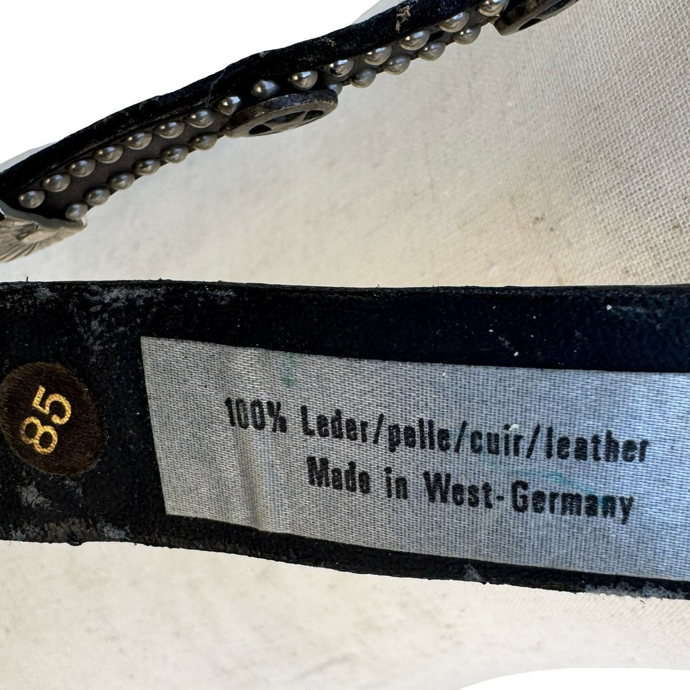 Lily Farouche Munich Vintage Black Leather Western Stud Star Belt West Germany