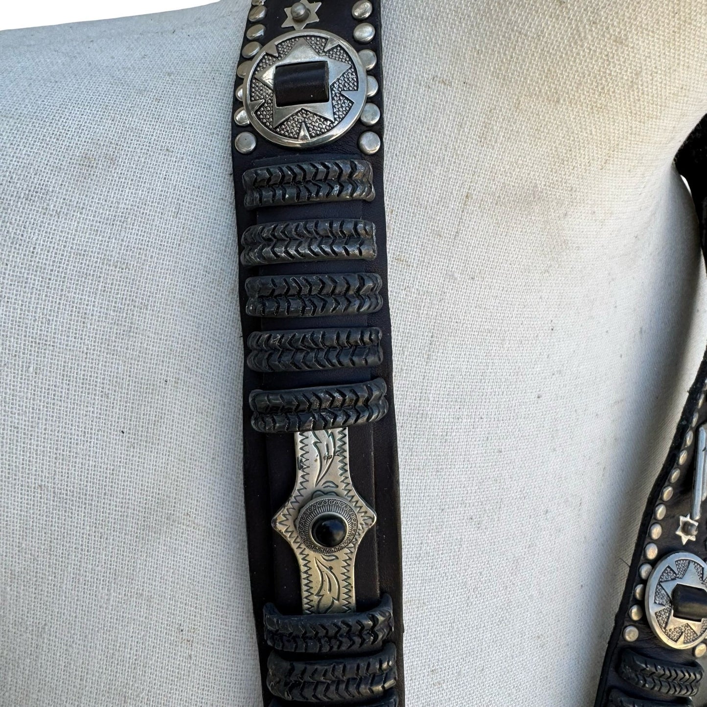 Lily Farouche Munich Vintage Black Leather Western Stud Star Belt West Germany