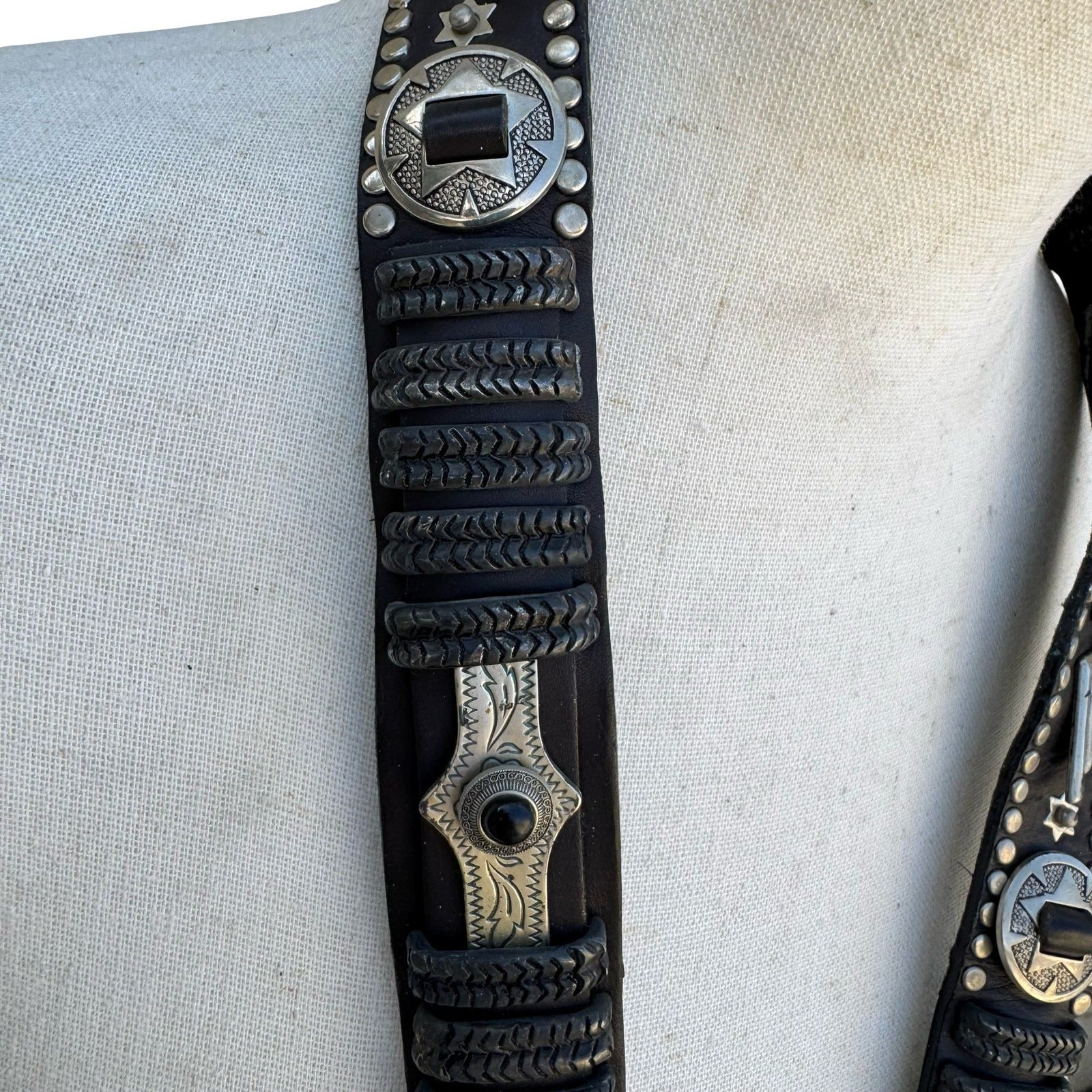 Lily Farouche Munich Vintage Black Leather Western Stud Star Belt West Germany