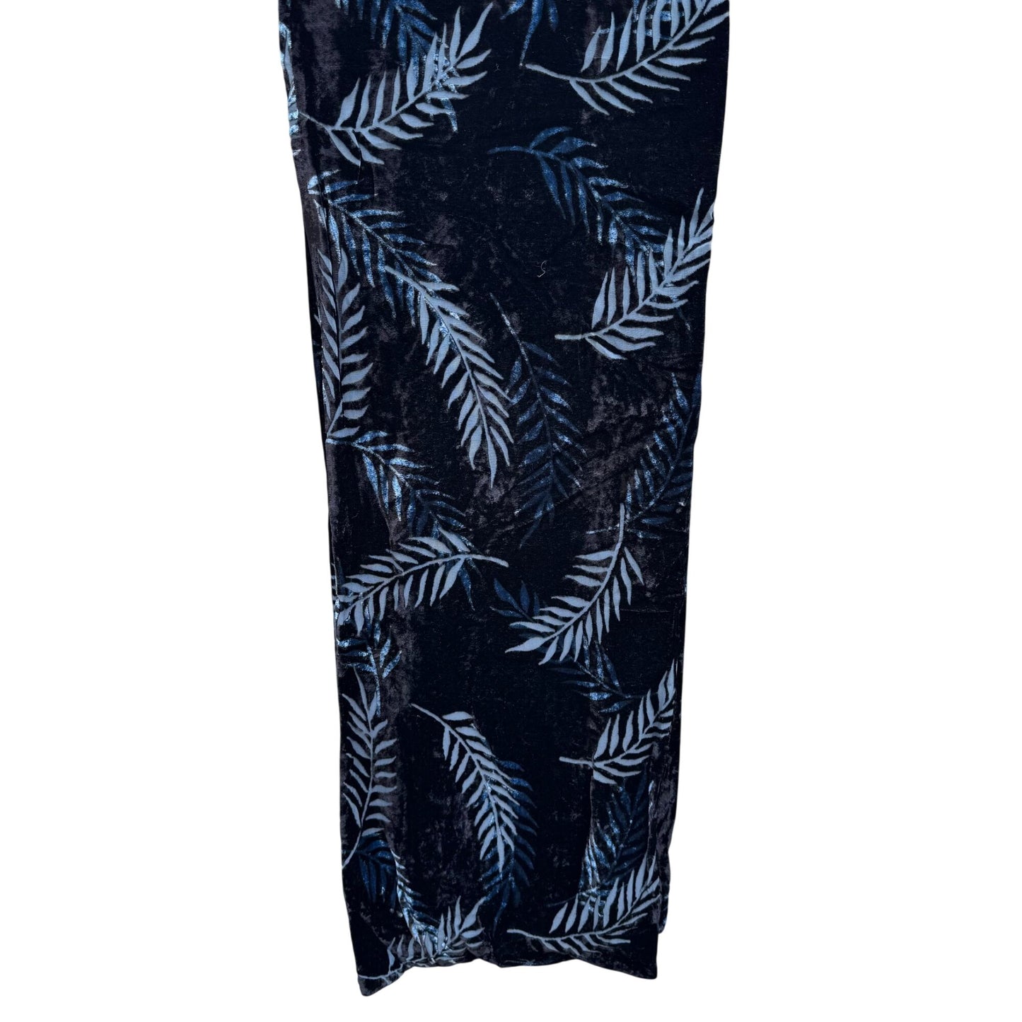 Vintage Boho Black Womens Velvet Burnout Rectangle Scarf Wrap Blue Leaf Fern OS