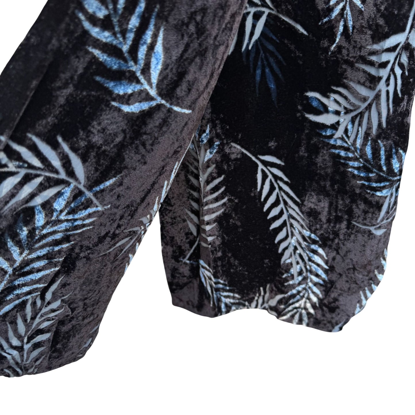 Vintage Boho Black Womens Velvet Burnout Rectangle Scarf Wrap Blue Leaf Fern OS