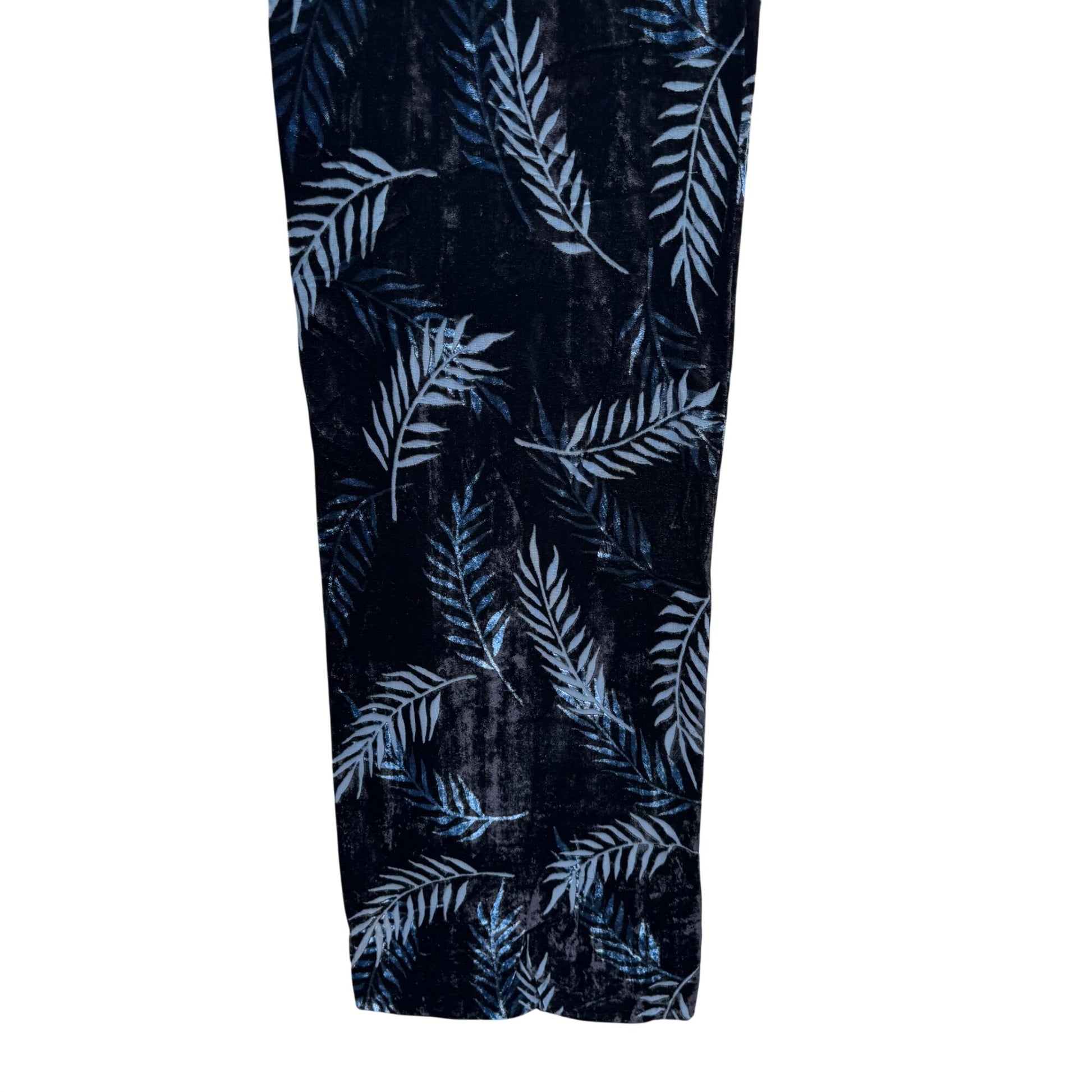 Vintage Boho Black Womens Velvet Burnout Rectangle Scarf Wrap Blue Leaf Fern OS