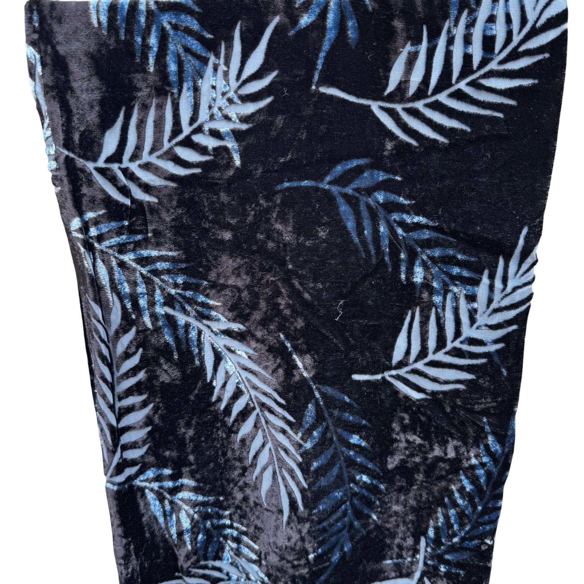 Vintage Boho Black Womens Velvet Burnout Rectangle Scarf Wrap Blue Leaf Fern OS