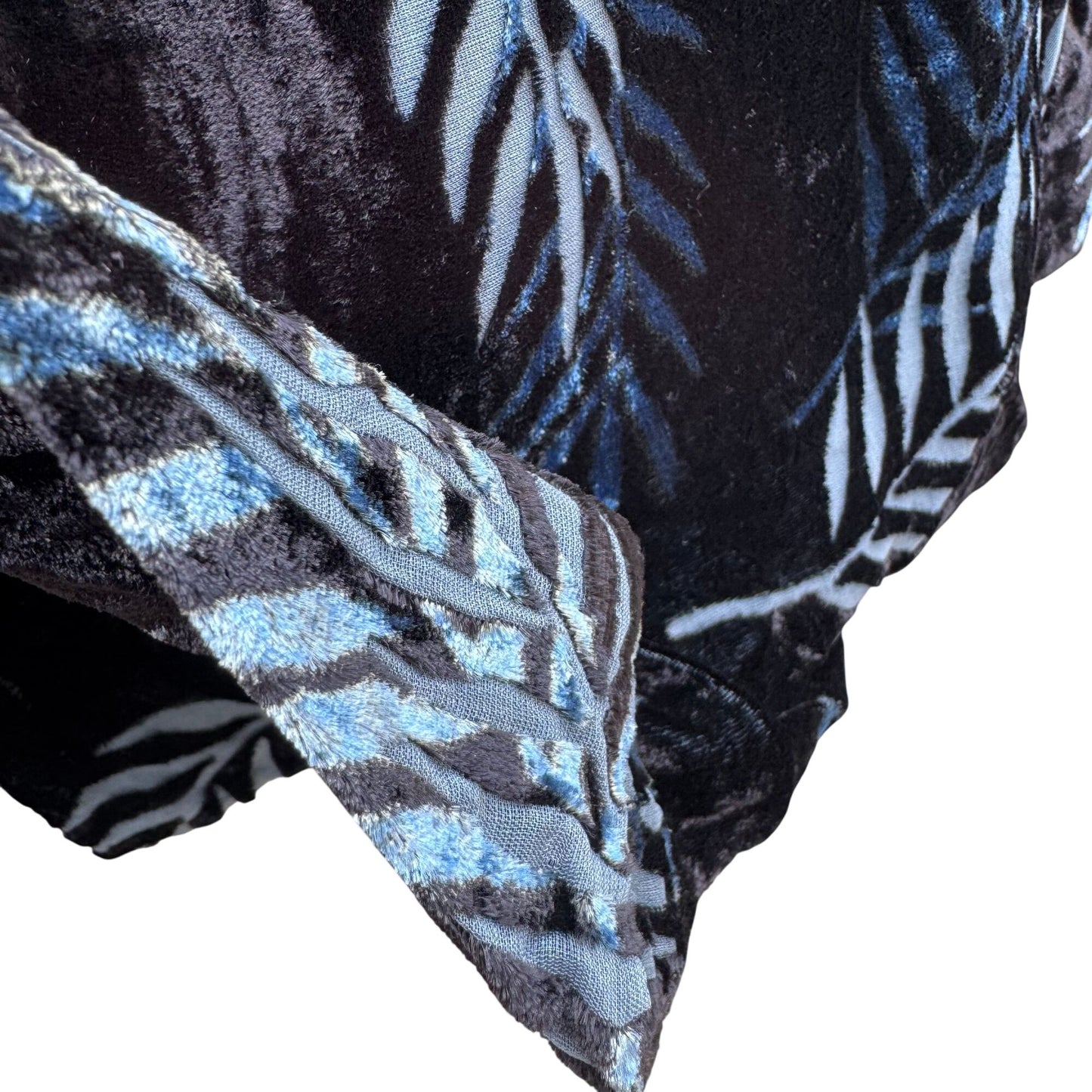 Vintage Boho Black Womens Velvet Burnout Rectangle Scarf Wrap Blue Leaf Fern OS