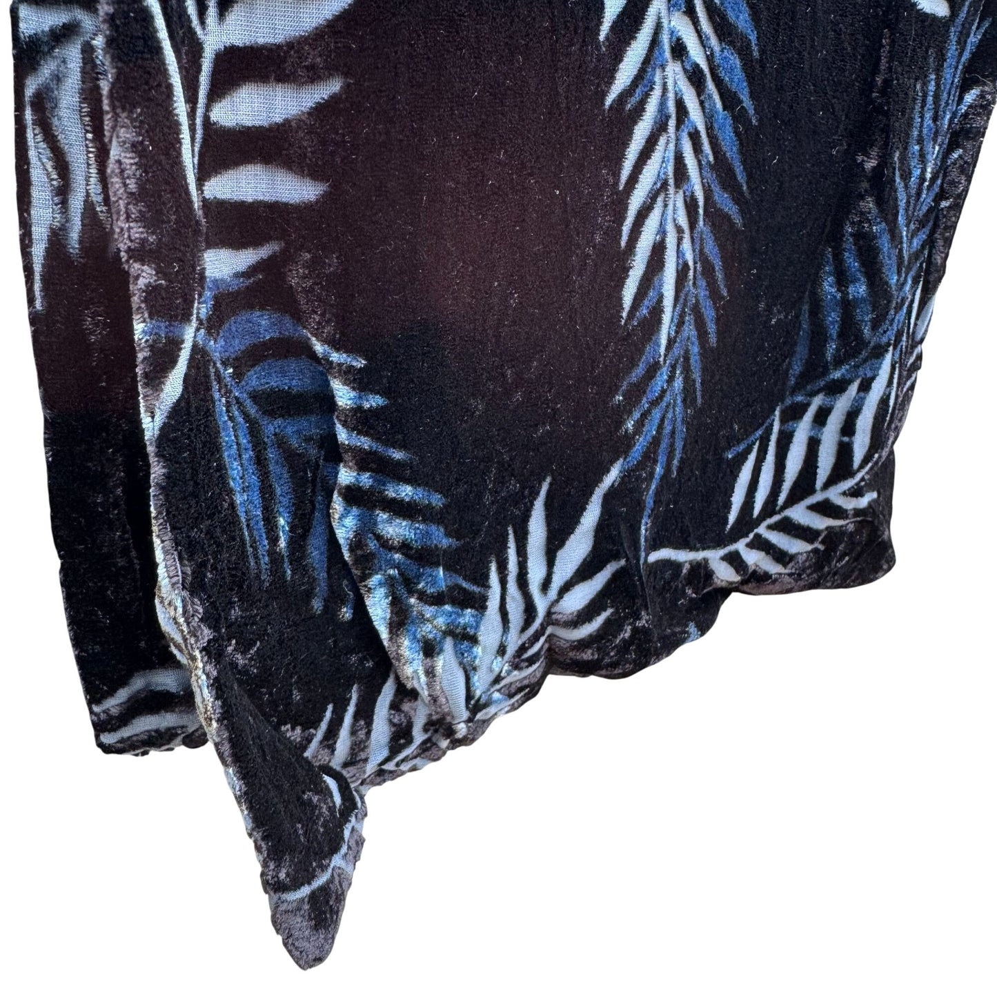 Vintage Boho Black Womens Velvet Burnout Rectangle Scarf Wrap Blue Leaf Fern OS