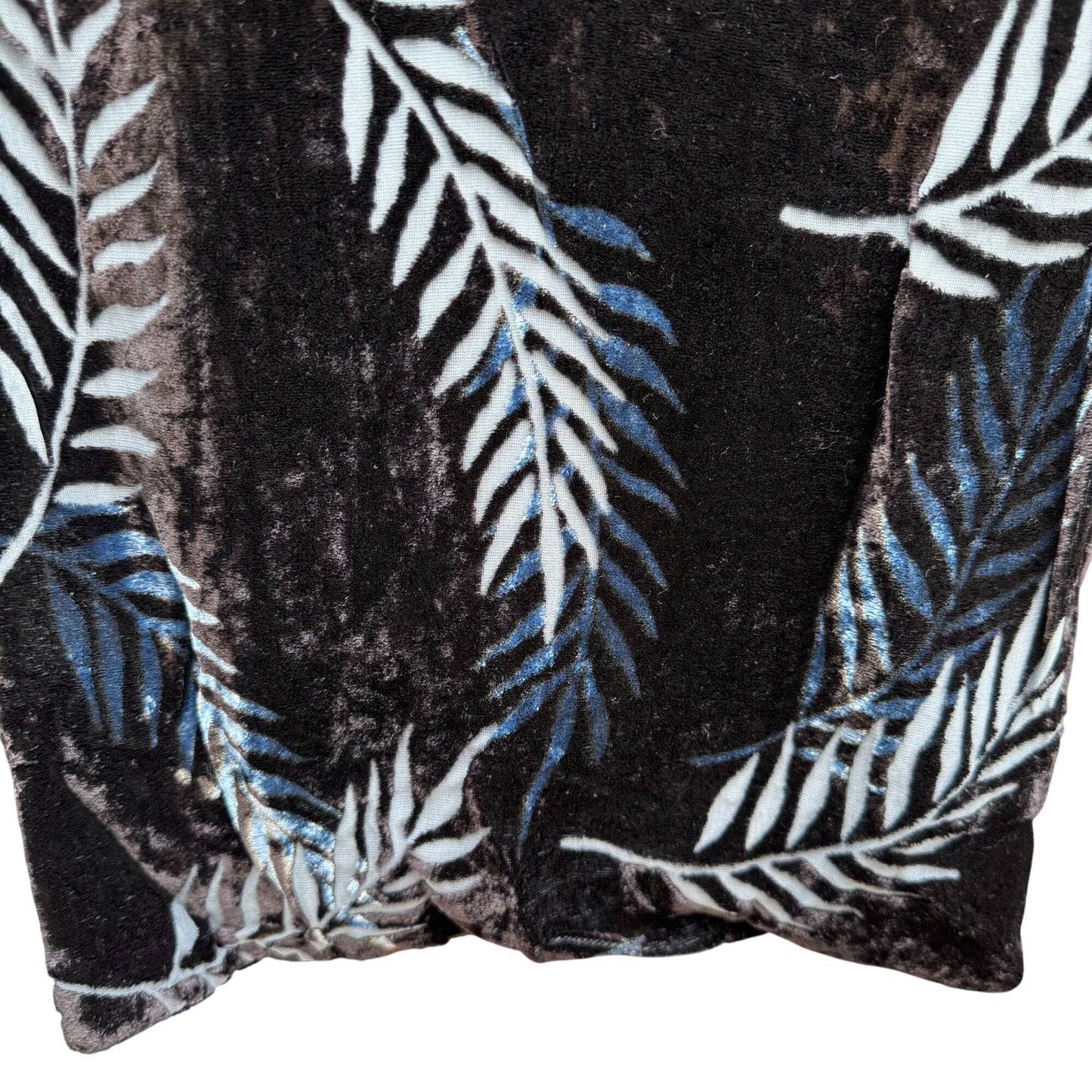 Vintage Boho Black Womens Velvet Burnout Rectangle Scarf Wrap Blue Leaf Fern OS