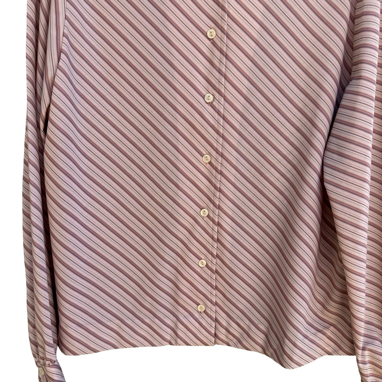 Dorce Vintage 70s Pink Striped Mandarin Collar Blouse 16 Mod Retro Secretary