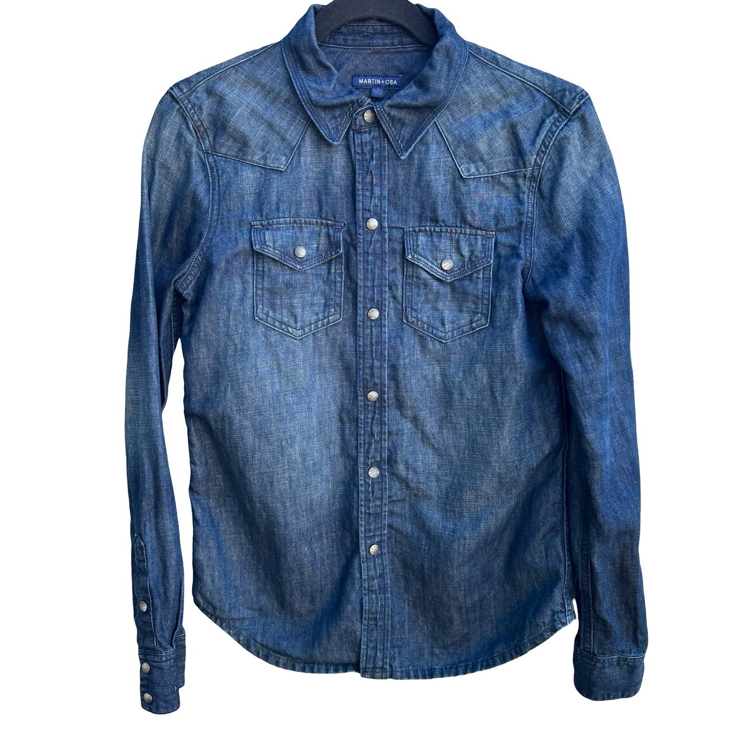 Martin+Osa Western Coastal Denim Americana Dark Wash Cotton Linen Blend Shirt 0