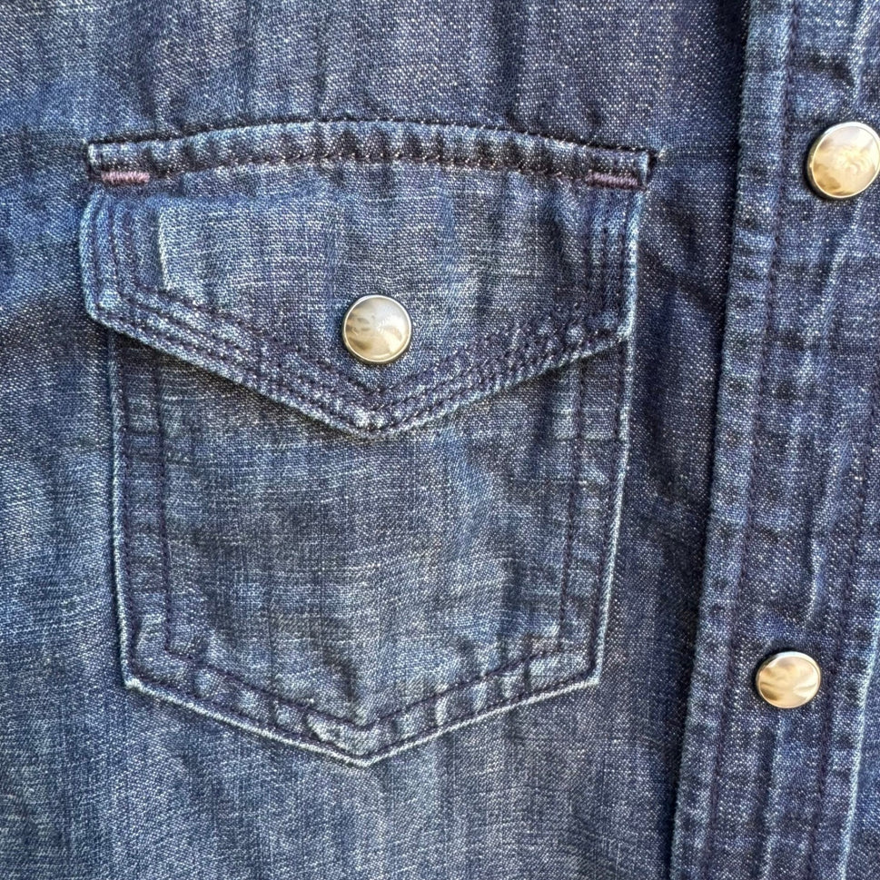 Martin+Osa Western Coastal Denim Americana Dark Wash Cotton Linen Blend Shirt 0