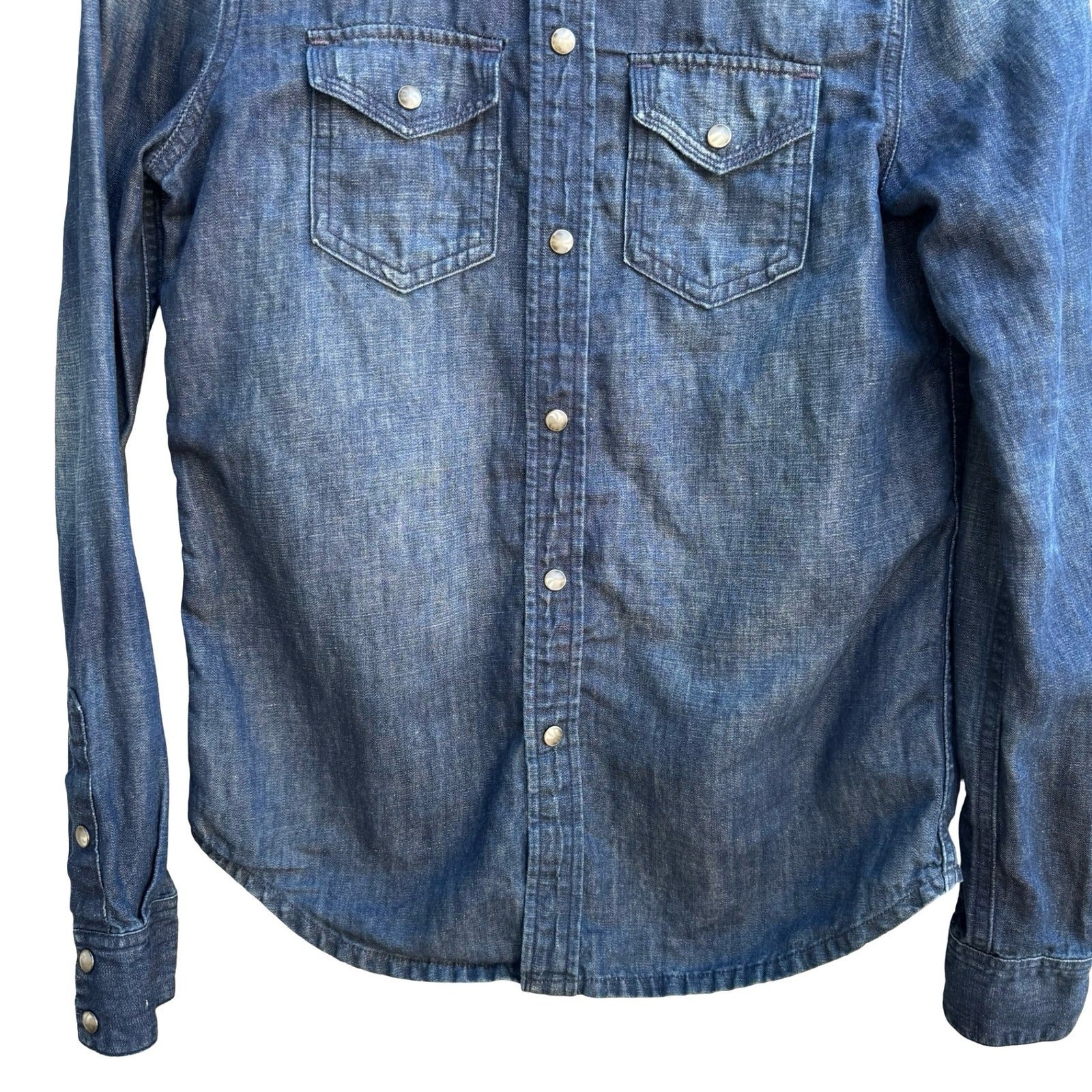 Martin+Osa Western Coastal Denim Americana Dark Wash Cotton Linen Blend Shirt 0