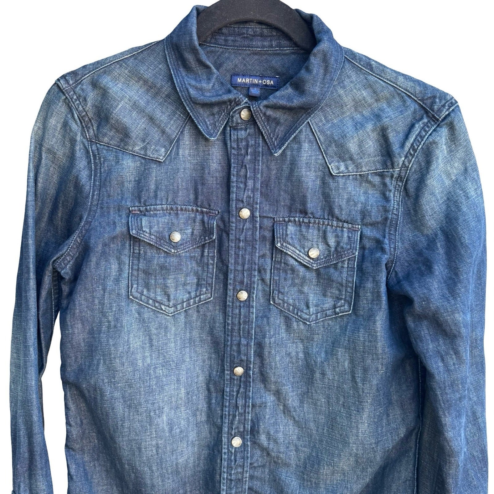 Martin+Osa Western Coastal Denim Americana Dark Wash Cotton Linen Blend Shirt 0