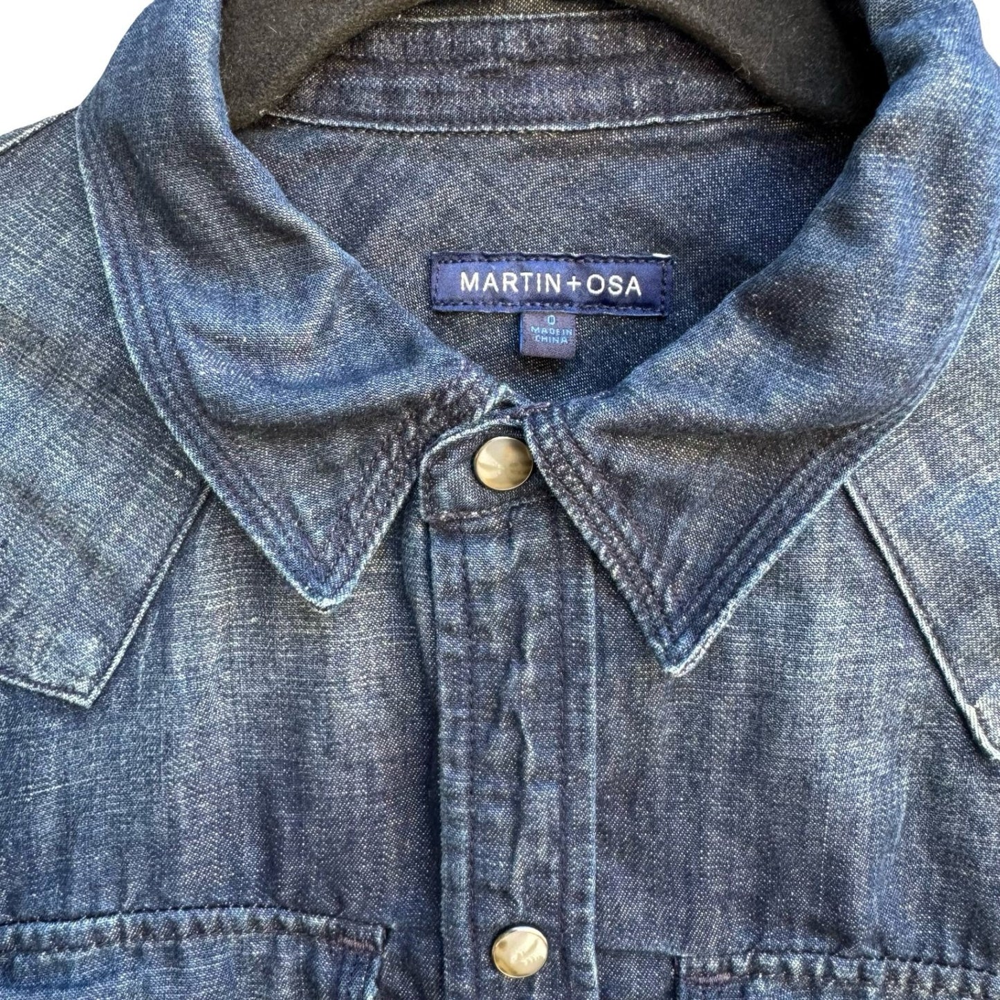 Martin+Osa Western Coastal Denim Americana Dark Wash Cotton Linen Blend Shirt 0