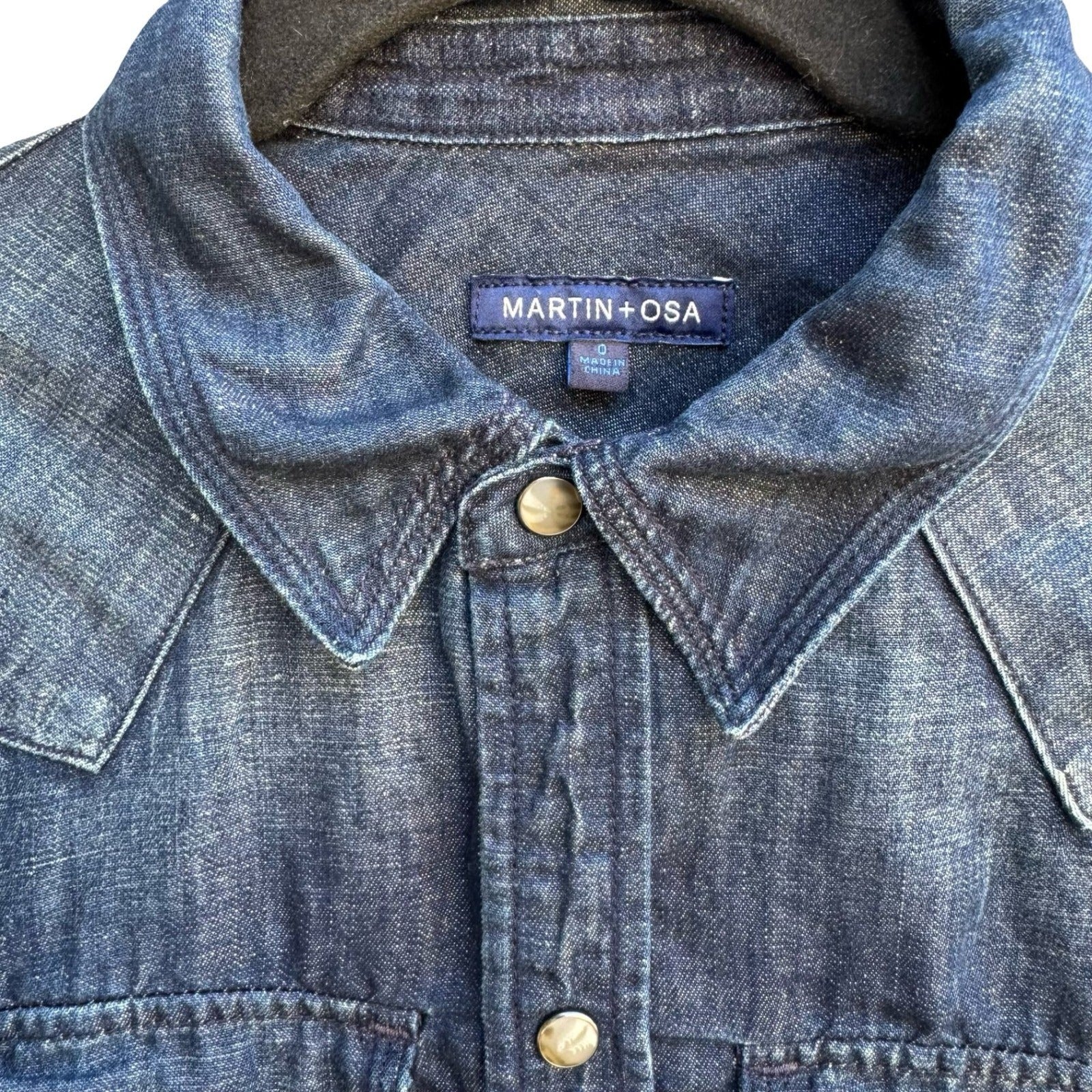 Martin+Osa Western Coastal Denim Americana Dark Wash Cotton Linen Blend Shirt 0