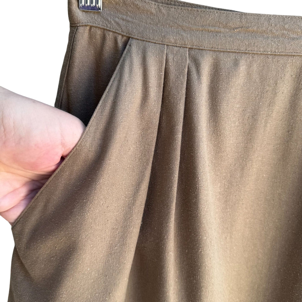 Liz Claiborne Petite Vintage Silk Womens Tan Side Button Lined Pencil Skirt 6P