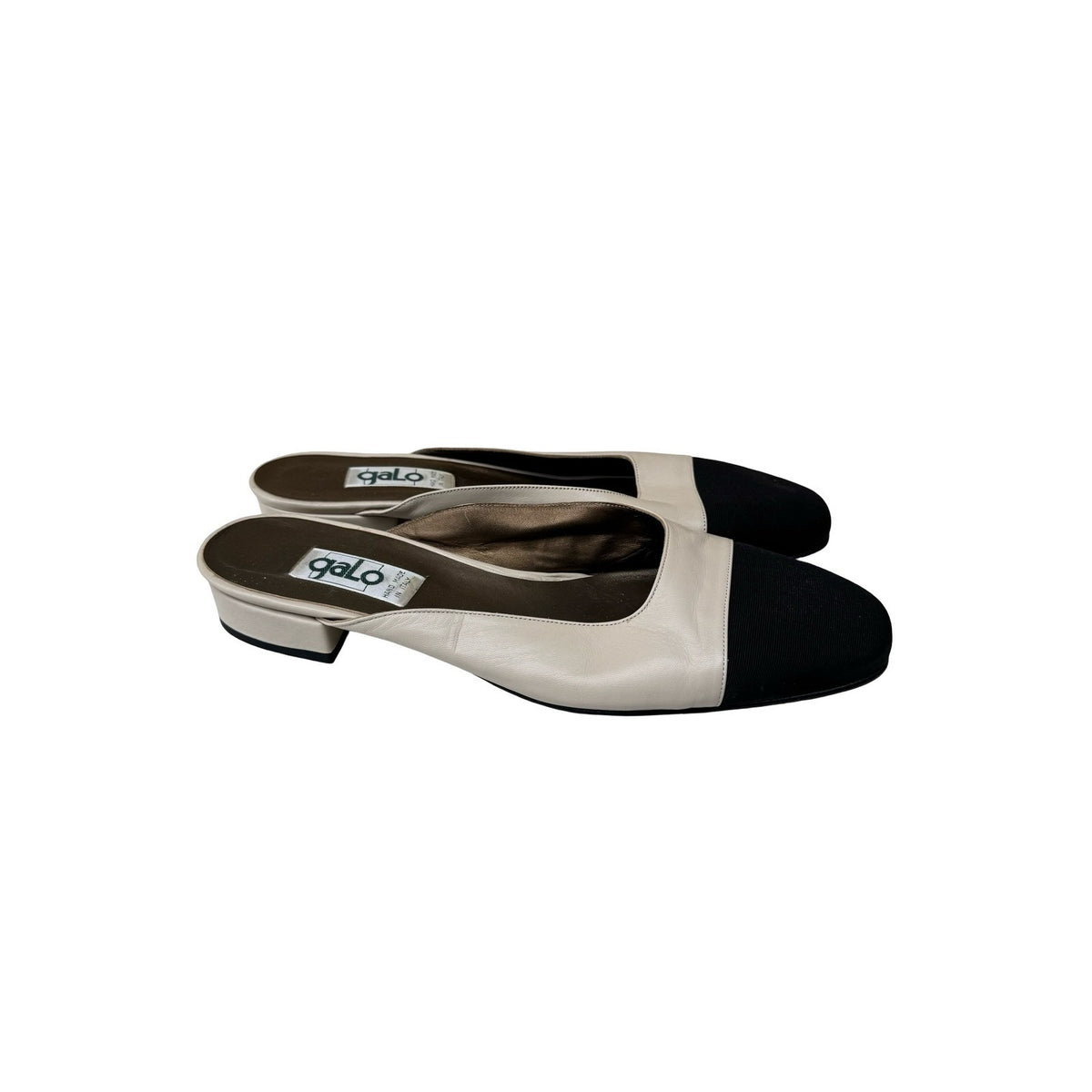 Galo Vintage Italian Leather Minimalist Cap Toe Block Heel Mules Cream Womens 42
