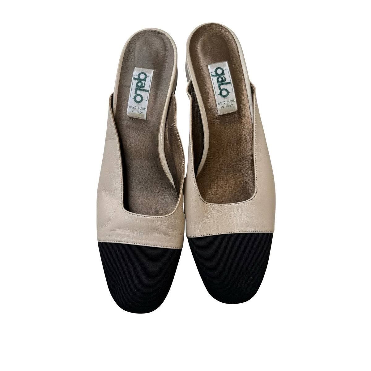 Galo Vintage Italian Leather Minimalist Cap Toe Block Heel Mules Cream Womens 42
