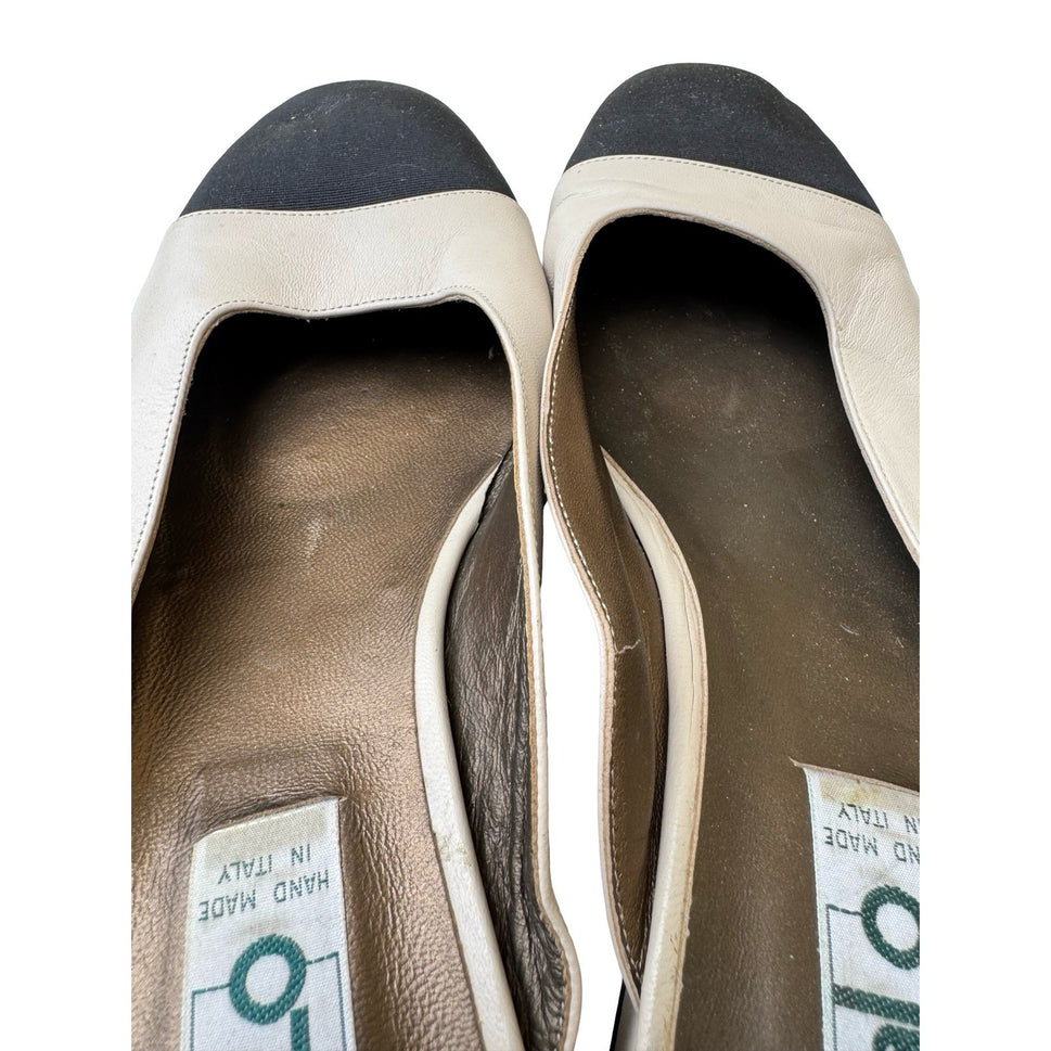 Galo Vintage Italian Leather Minimalist Cap Toe Block Heel Mules Cream Womens 42