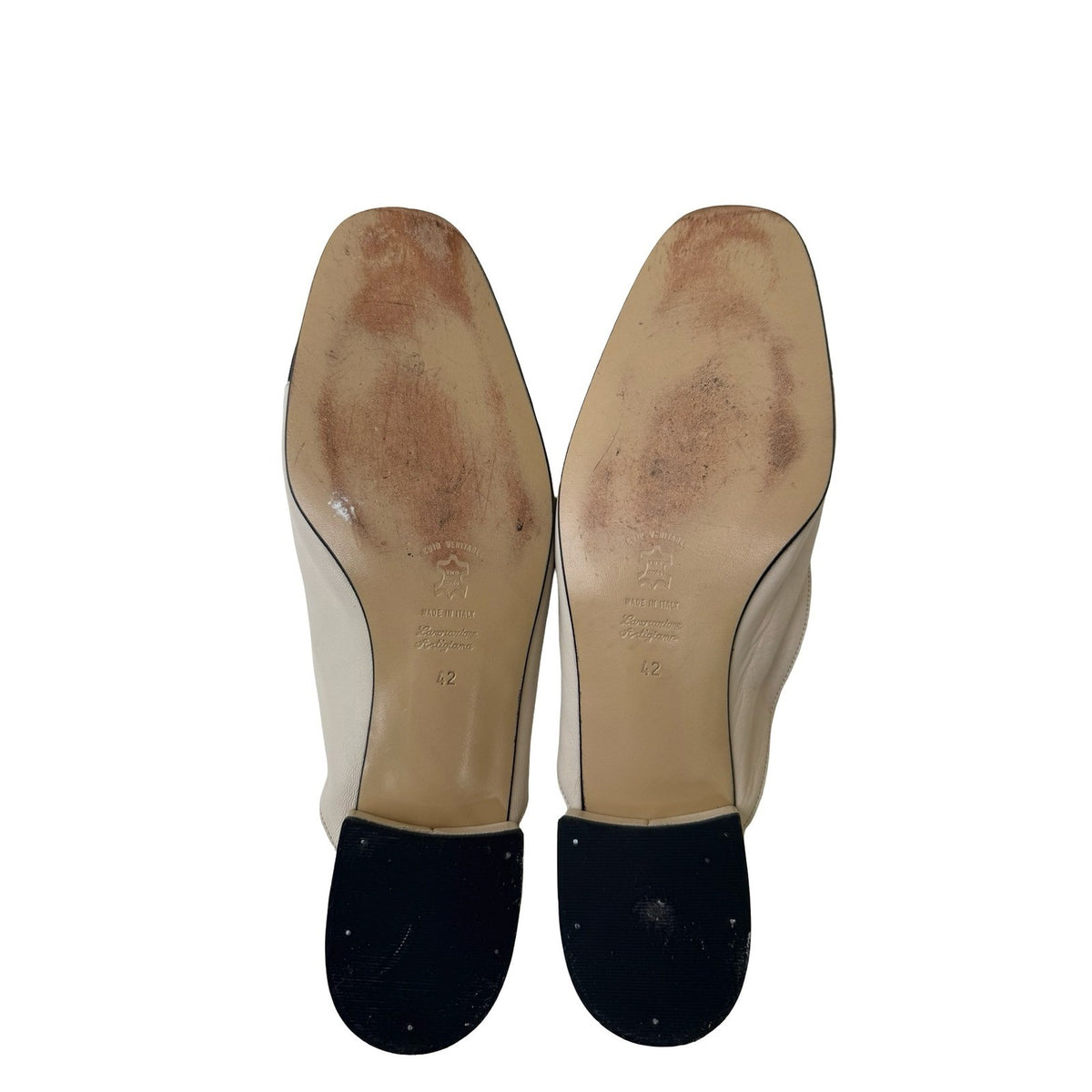 Galo Vintage Italian Leather Minimalist Cap Toe Block Heel Mules Cream Womens 42
