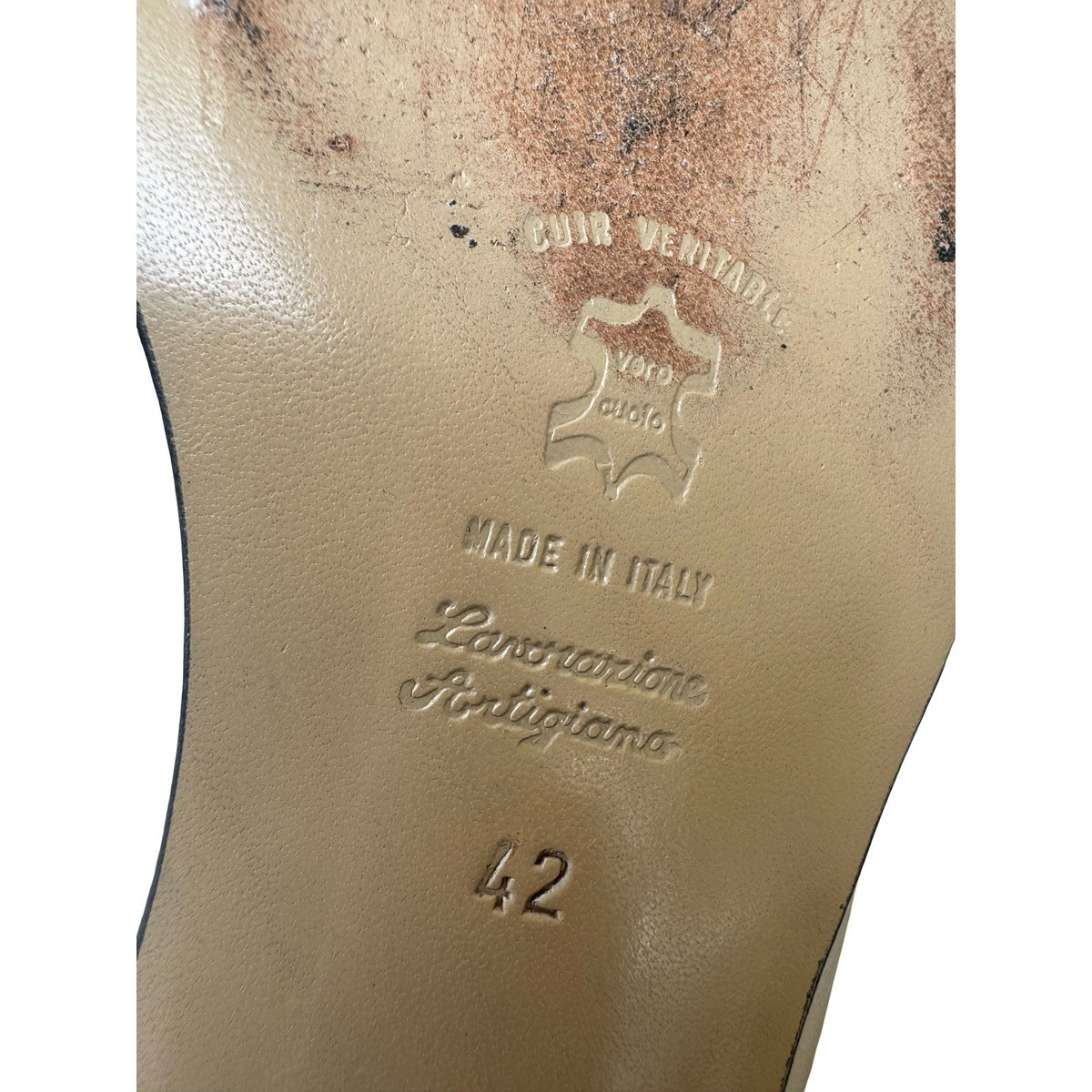 Galo Vintage Italian Leather Minimalist Cap Toe Block Heel Mules Cream Womens 42