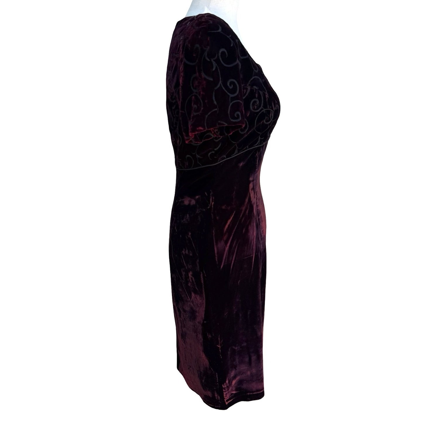 Maggy London Vintage 90s Burgundy Velvet Embroidered Sheath Dress Square Neck 4