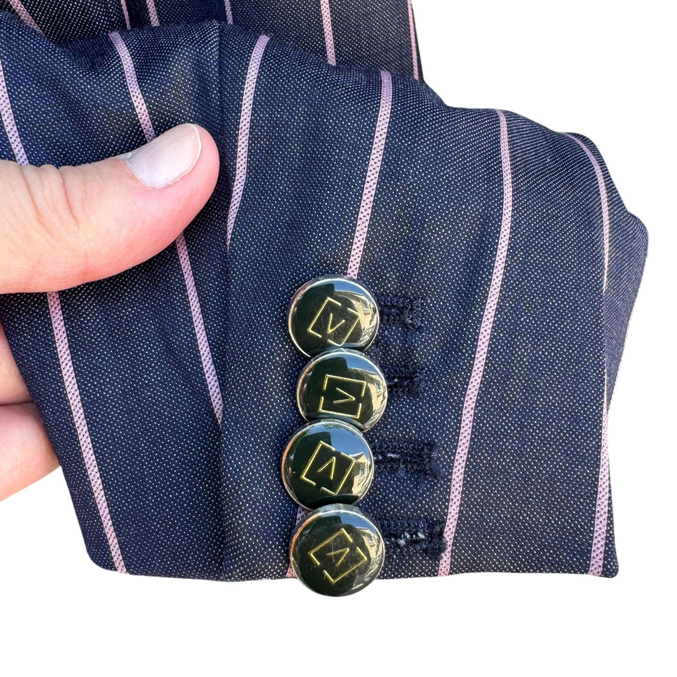 Sergio Valentino Diamond 150s Wool 3-Piece Navy Pinstripe Suit Blazer Vest Pant