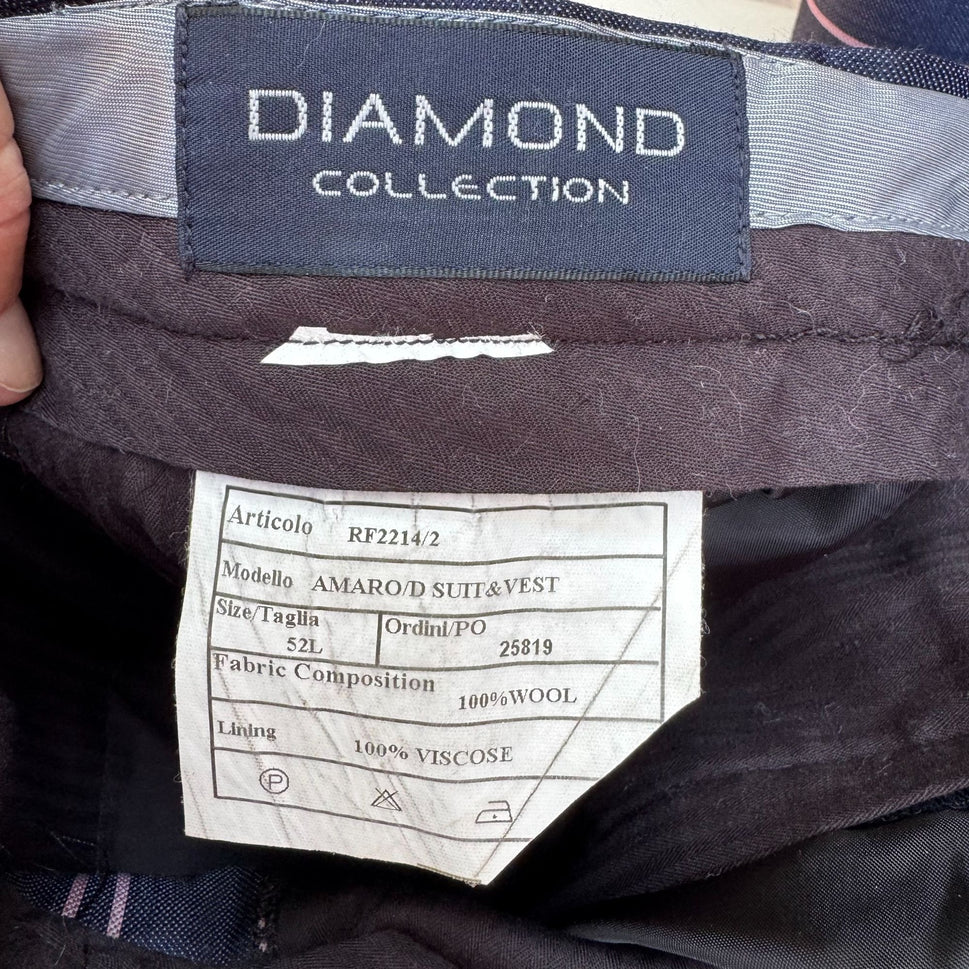 Sergio Valentino Diamond 150s Wool 3-Piece Navy Pinstripe Suit Blazer Vest Pant