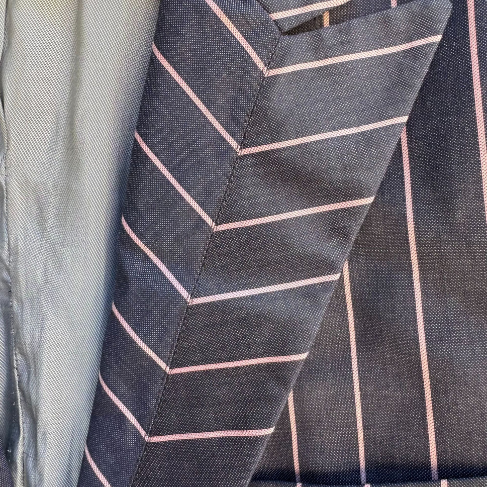 Sergio Valentino Diamond 150s Wool 3-Piece Navy Pinstripe Suit Blazer Vest Pant