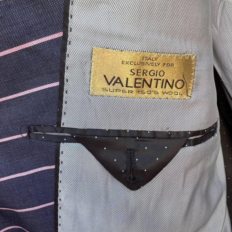 Sergio Valentino Diamond 150s Wool 3-Piece Navy Pinstripe Suit Blazer Vest Pant