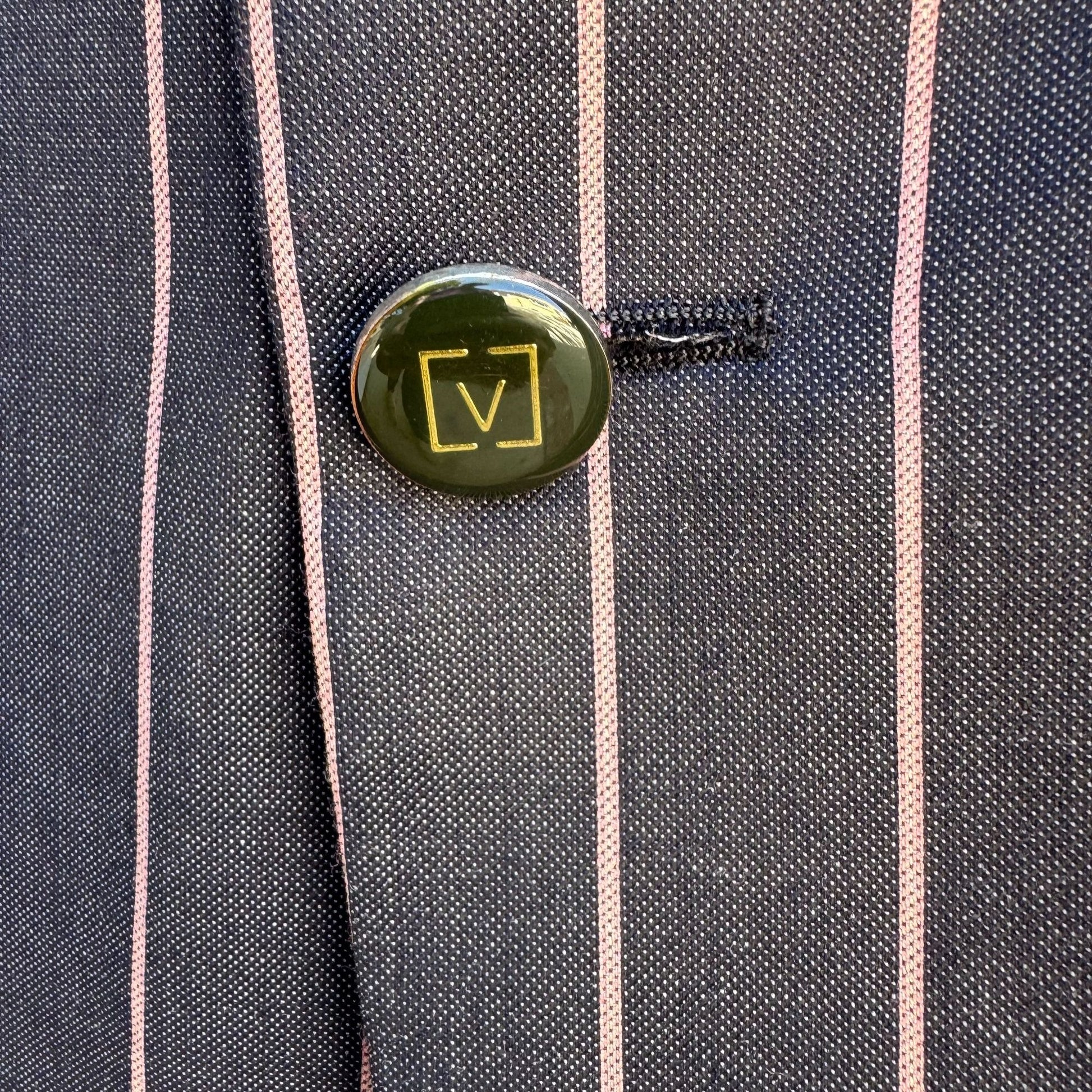 Sergio Valentino Diamond 150s Wool 3-Piece Navy Pinstripe Suit Blazer Vest Pant