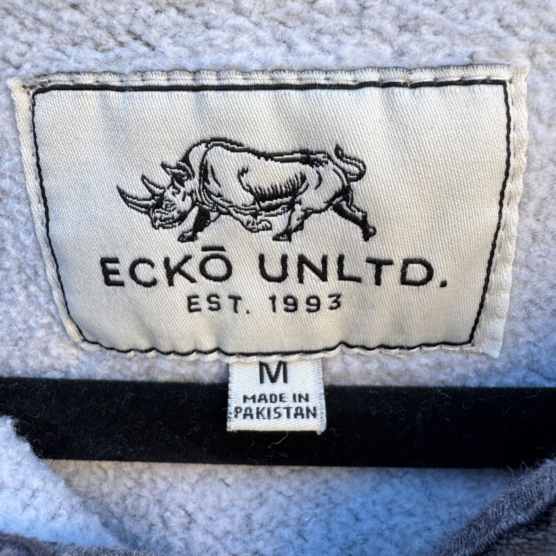 Ecko Unltd Gray Zip-Up Hoodie Rhino Logo Design Drawstring Hood Pockets Mens Med