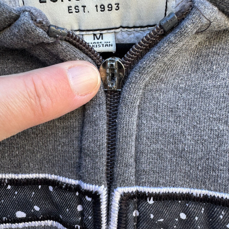 Ecko Unltd Gray Zip-Up Hoodie Rhino Logo Design Drawstring Hood Pockets Mens Med