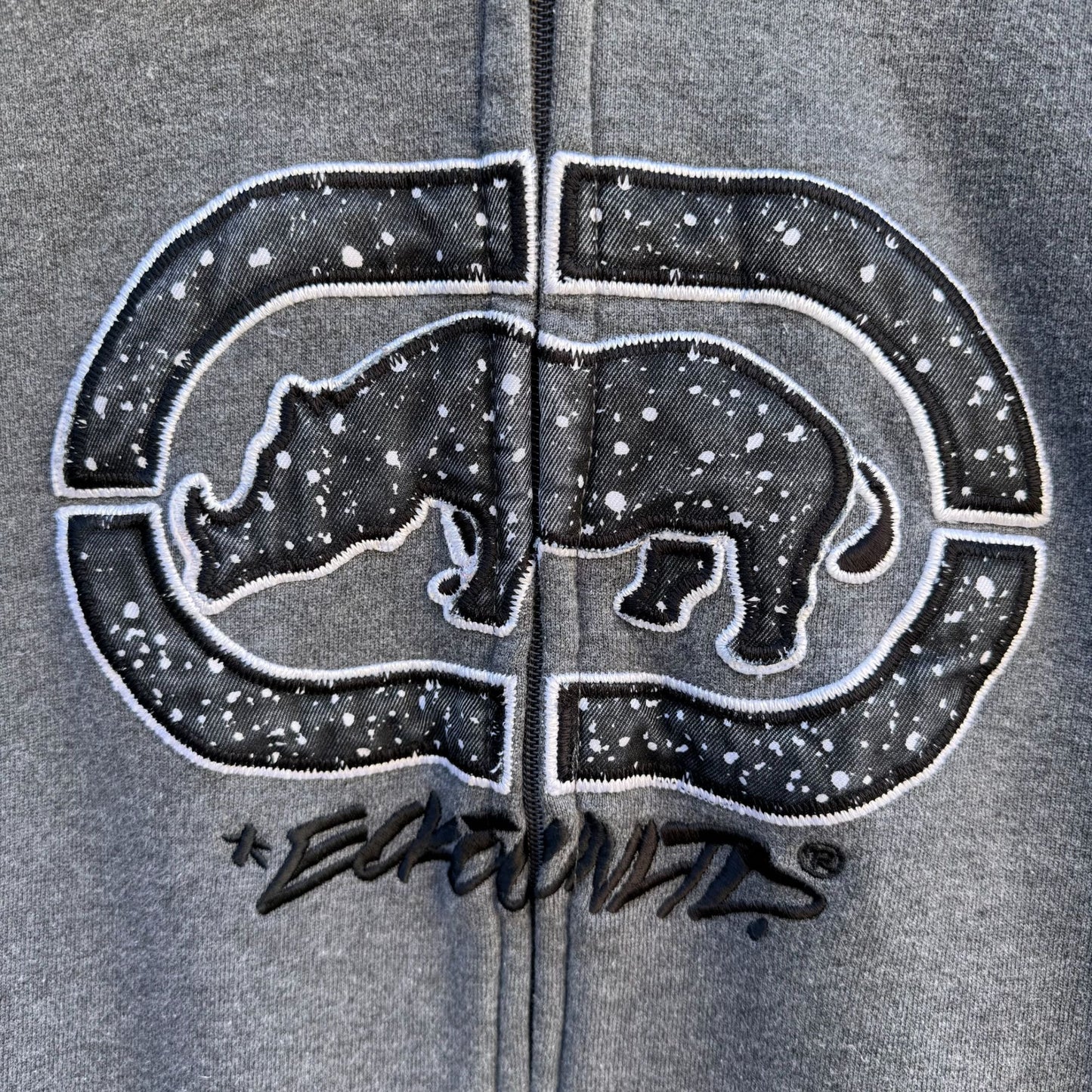 Ecko Unltd Gray Zip-Up Hoodie Rhino Logo Design Drawstring Hood Pockets Mens Med