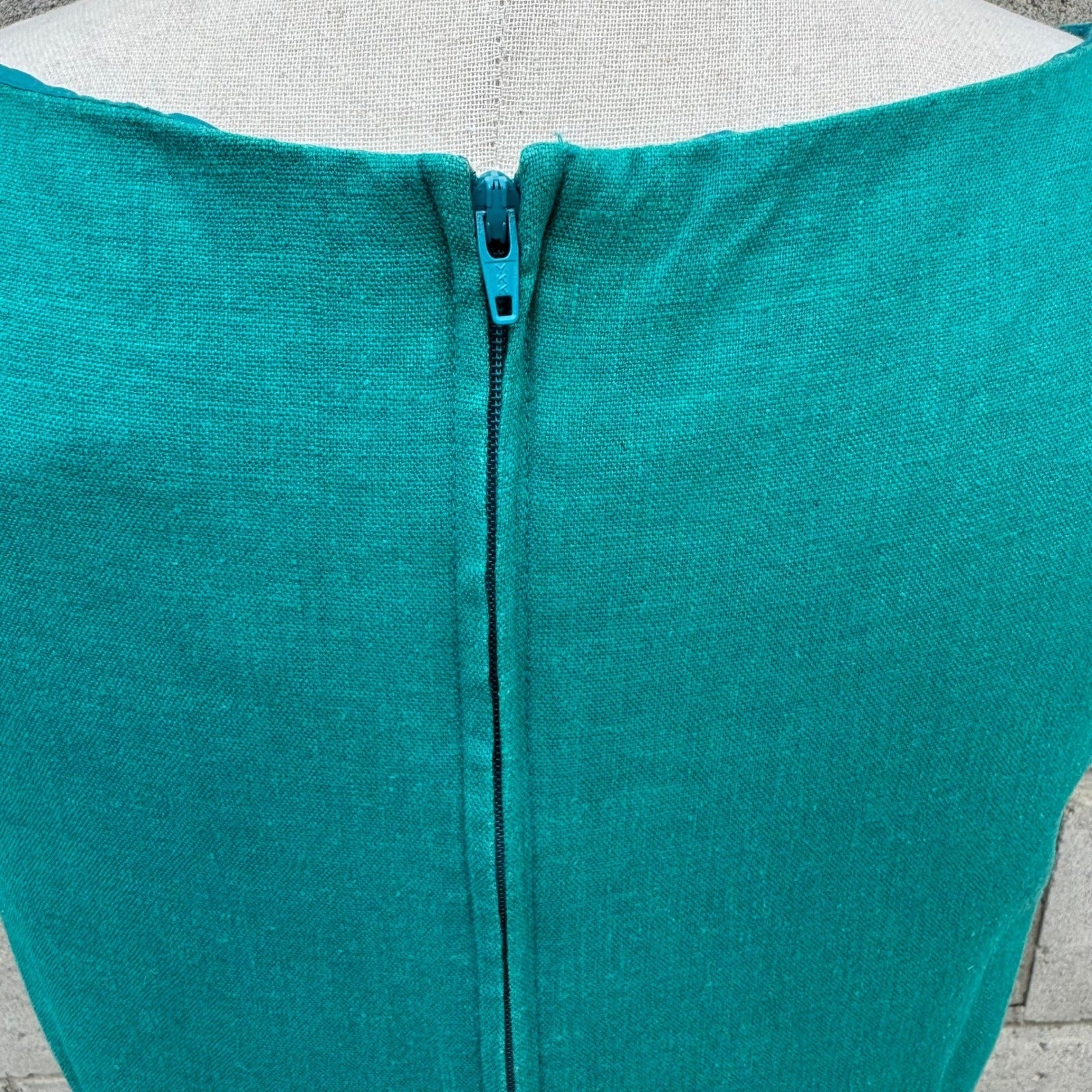 Sag Harbor Dress Teal Linen Blend Embroidered Beaded Maxi Sheath Size 8 Coastal