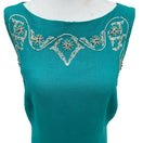 Switch Sag Harbor Dress Teal Linen Blend Embroidered Beaded Maxi Sheath Size 8 Coastal 3 image