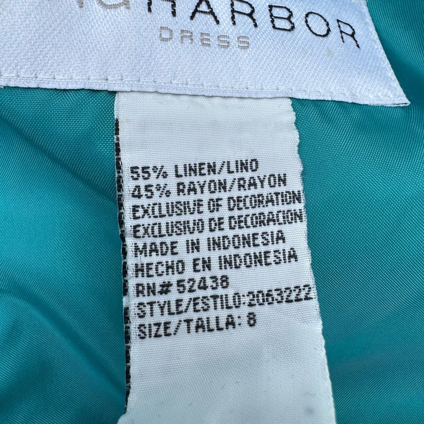Sag Harbor Dress Teal Linen Blend Embroidered Beaded Maxi Sheath Size 8 Coastal