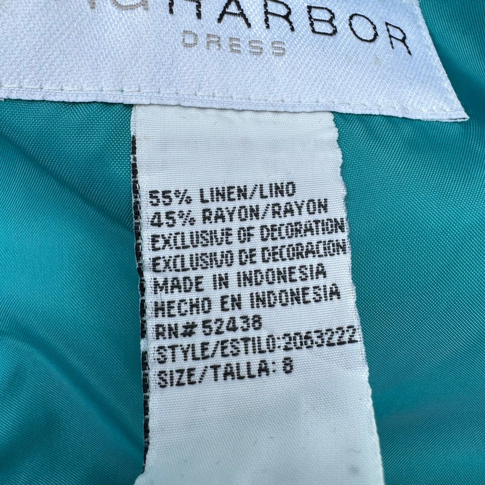 Sag Harbor Dress Teal Linen Blend Embroidered Beaded Maxi Sheath Size 8 Coastal