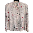 Switch Evan-Picone Petites Vintage Postcard Script Print Rayon Blouse Cream Womens 6 3 image