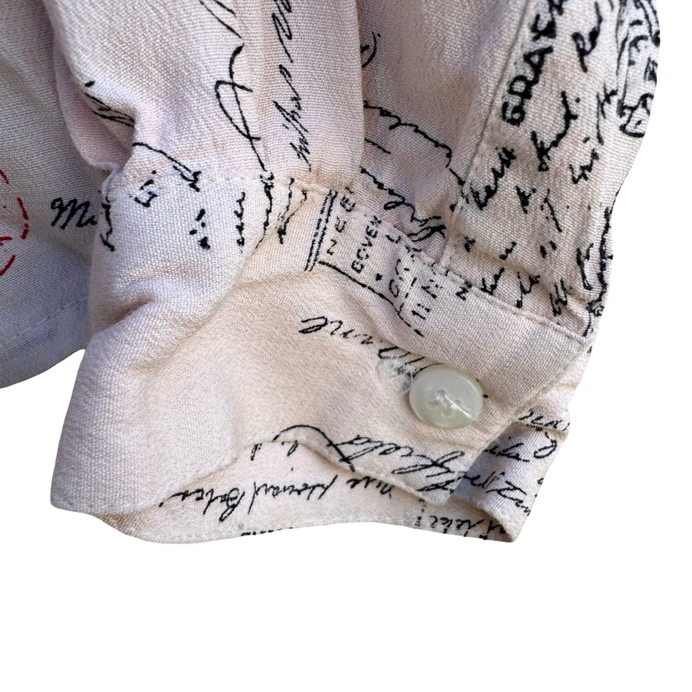Evan-Picone Petites Vintage Postcard Script Print Rayon Blouse Cream Womens 6