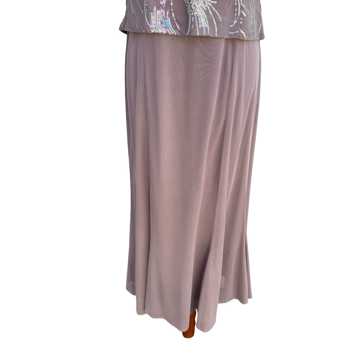 Alex Evenings Womens 6P 2PC Formal Set Taupe Silver Sequin Maxi Dress Jacket
