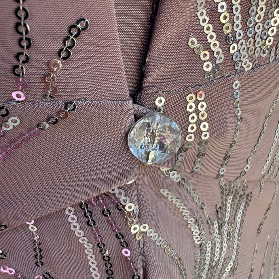 Alex Evenings Womens 6P 2PC Formal Set Taupe Silver Sequin Maxi Dress Jacket