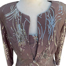 Switch Alex Evenings Womens 6P 2PC Formal Set Taupe Silver Sequin Maxi Dress Jacket 3 image