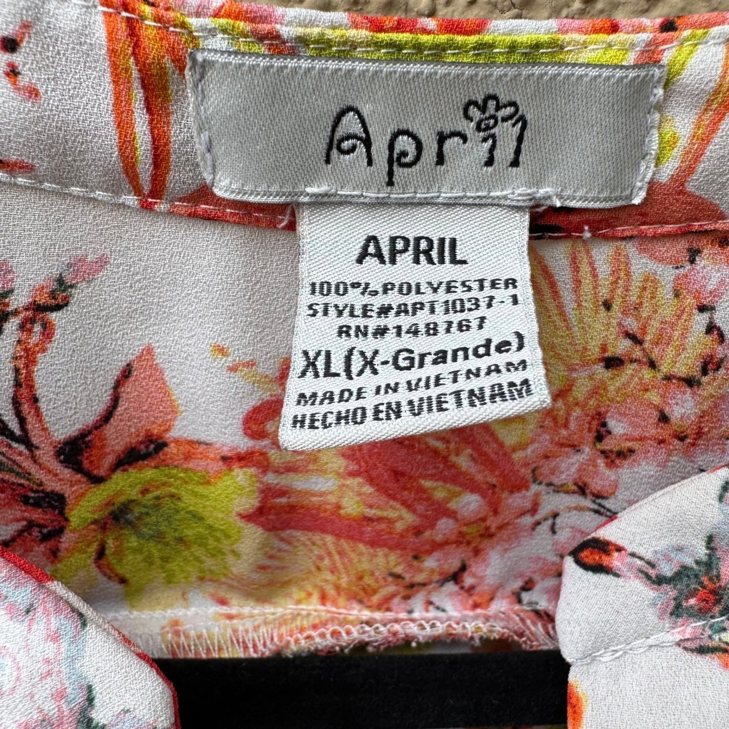 April Boho Garden Party Floral Split Neck Roll Tab Sleeve Tunic Blouse Orange XL