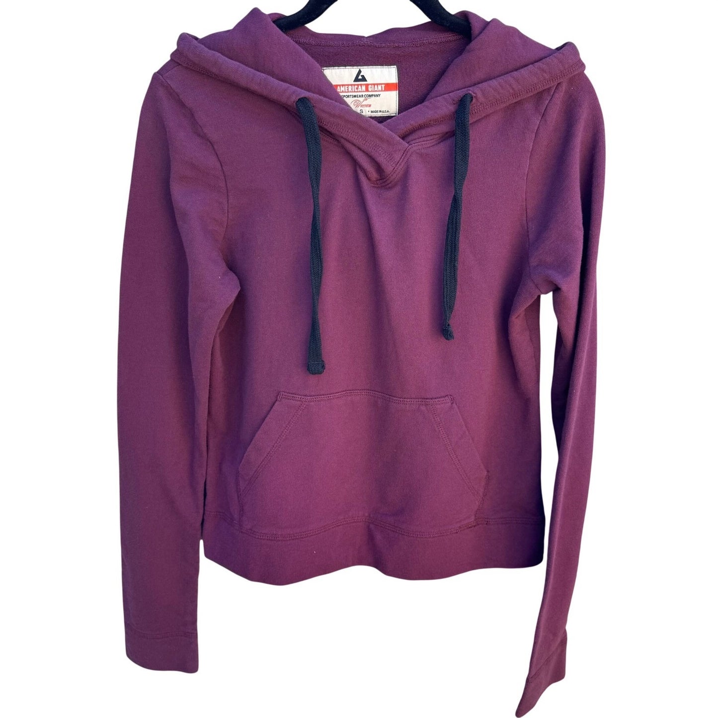 American Giant Maroon Cotton Pullover Hoodie Womens Small Burgundy Made in USA