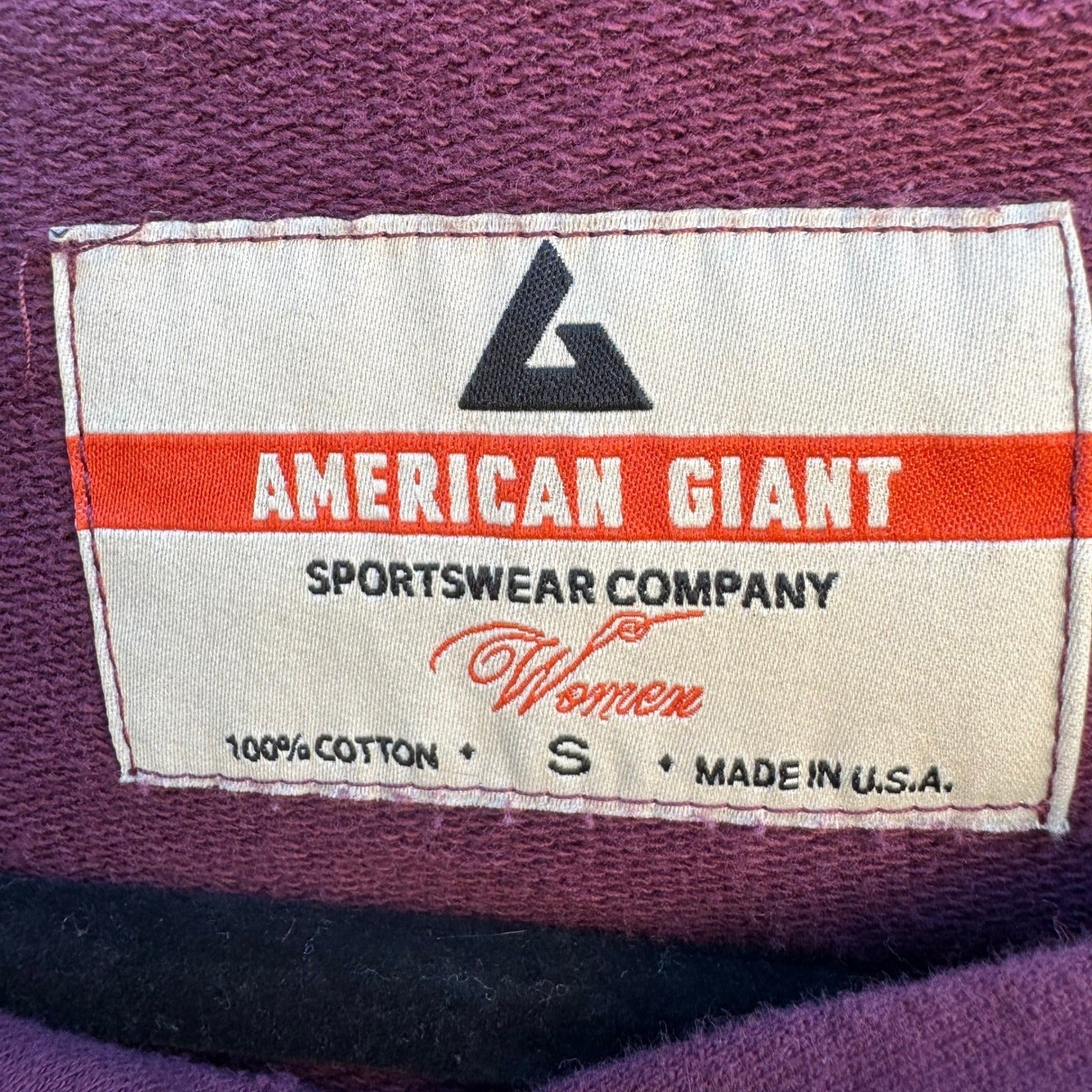 American Giant Maroon Cotton Pullover Hoodie Womens Small Burgundy Made in USA