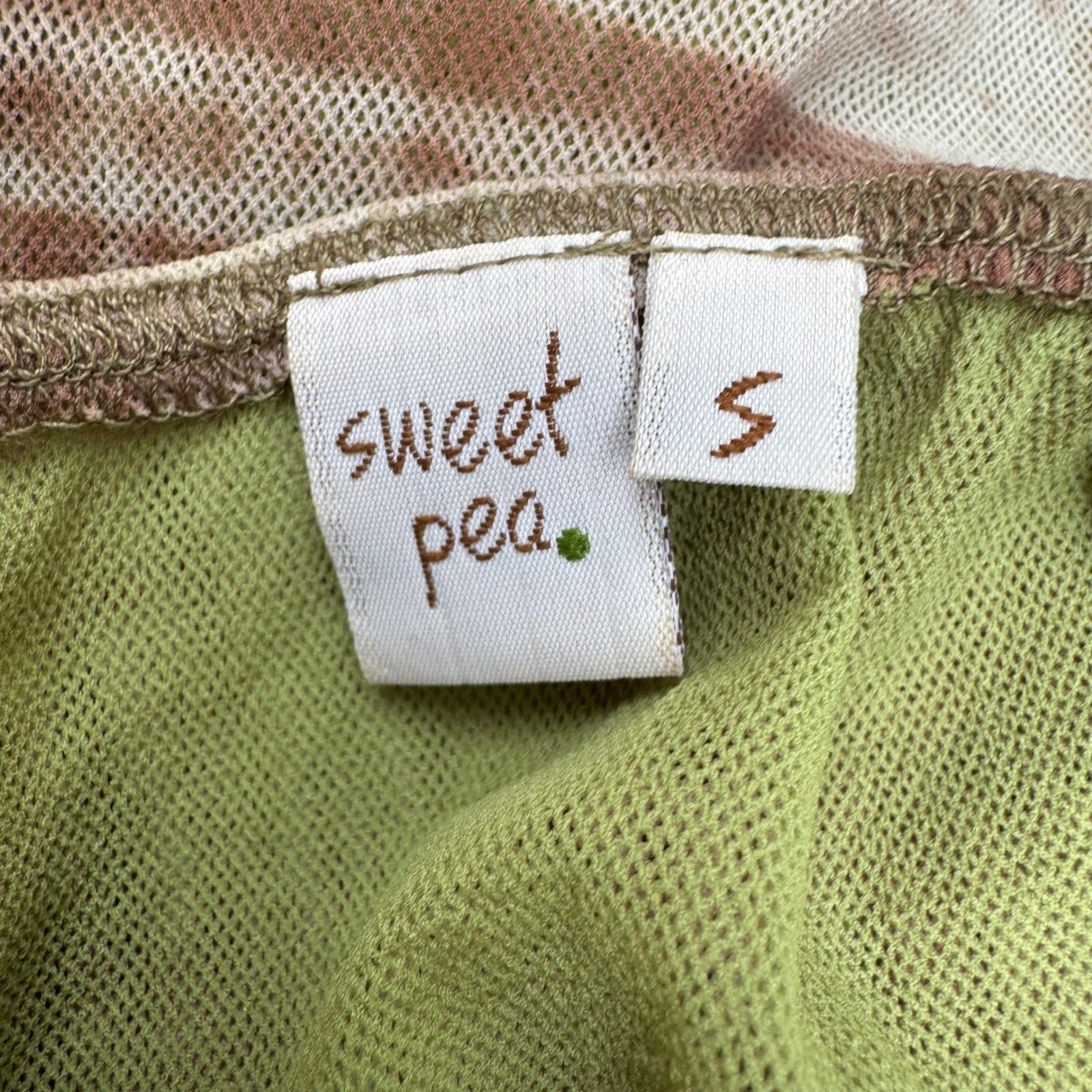 Sweet Pea Y2K 90s Fairycore Ruched Mesh Space Tie Dye 3/4 Sleeve Green Womens S