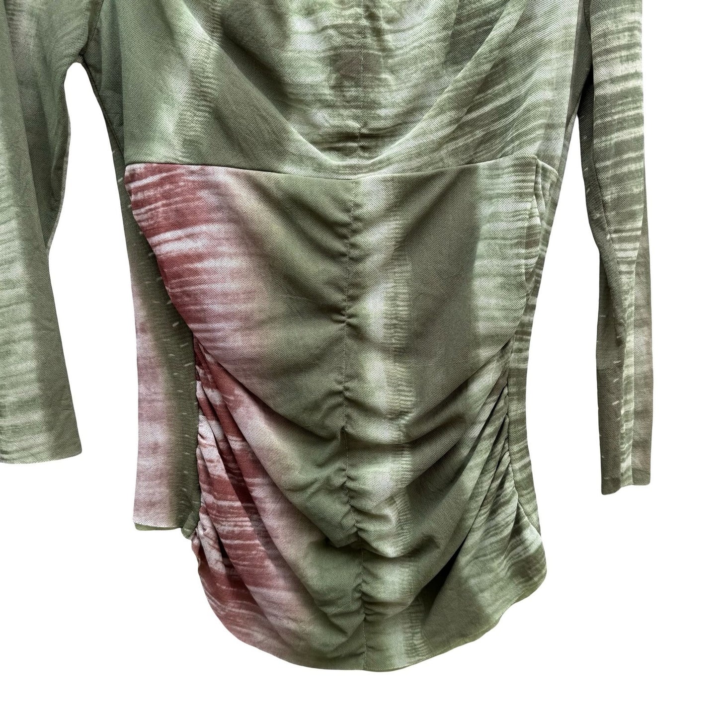 Sweet Pea Y2K 90s Fairycore Ruched Mesh Space Tie Dye 3/4 Sleeve Green Womens S