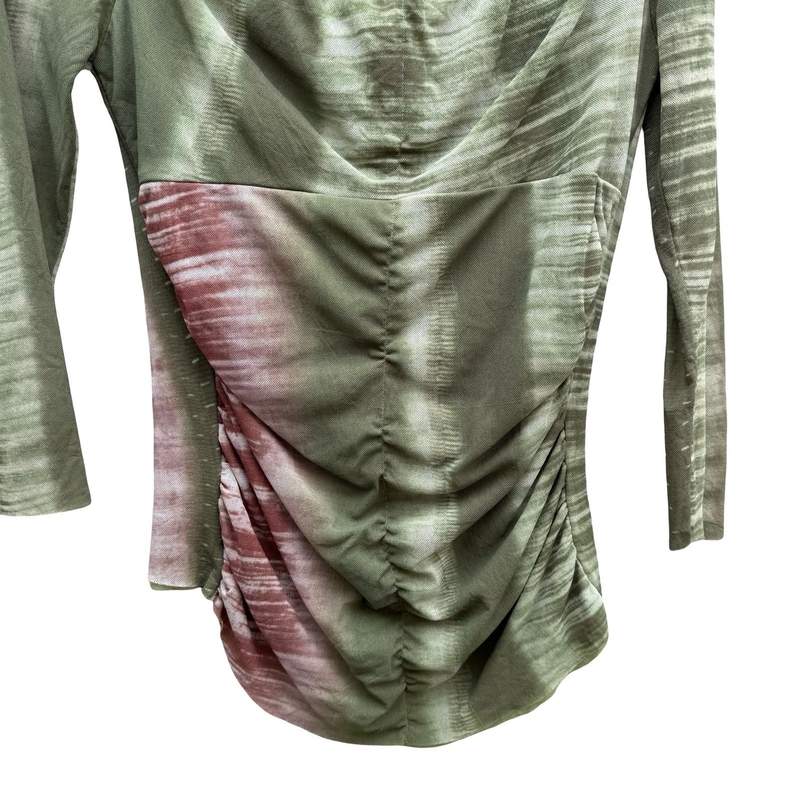 Sweet Pea Y2K 90s Fairycore Ruched Mesh Space Tie Dye 3/4 Sleeve Green Womens S
