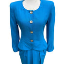 Switch Christian Dior Vintage Blue Mother-Of-Pearl Button Long Sleeve Blazer Skirt Suit 2 image