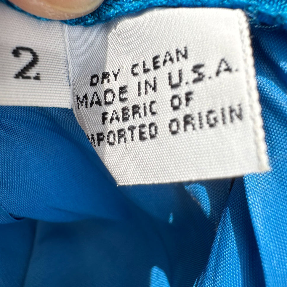 Christian Dior Vintage Blue Mother-Of-Pearl Button Long Sleeve Blazer Skirt Suit