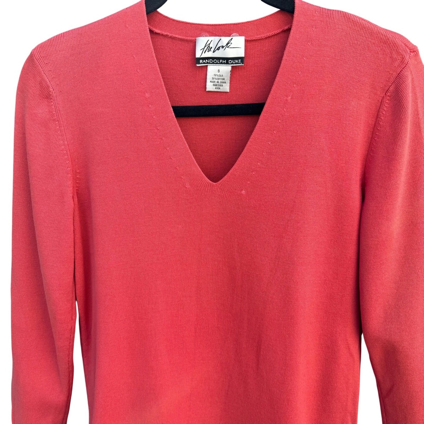 Randolph Duke Silk Cotton V-Neck Sweater Coral Pink Womens Small The Look Preppy